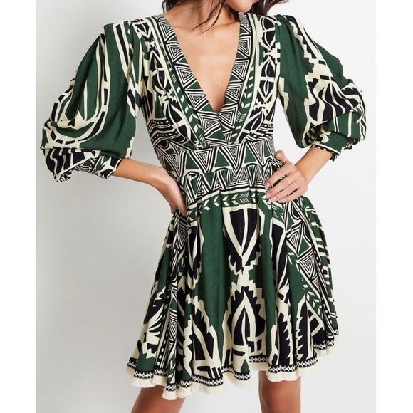 PatBO Emerald Green Fringe Fit & Flare V Neck Mini Dress Size 8 Formal - Picture 1 of 16